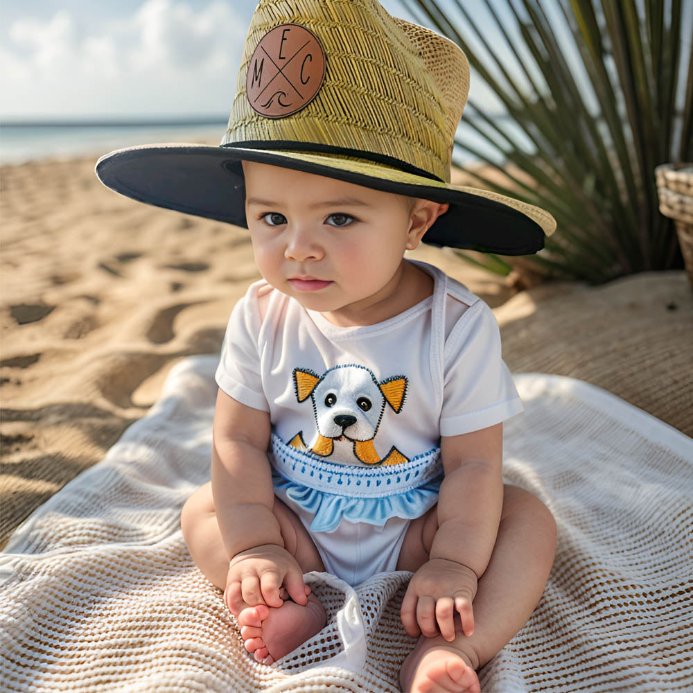 Personalized Leather Name Patch Straw Hat Sun Hat With Initials and Symbols Gift for Toddler Child Adult