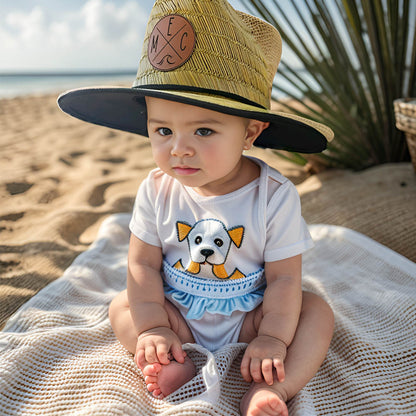 Personalized Leather Name Patch Straw Hat Sun Hat With Initials and Symbols Gift for Toddler Child Adult