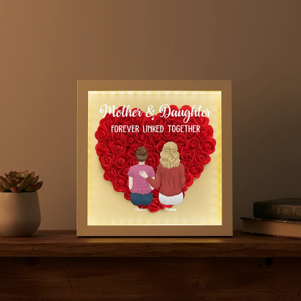 Personalized Mom and Daughter Heart Shadow Box With LED Light Mother's Day Gift