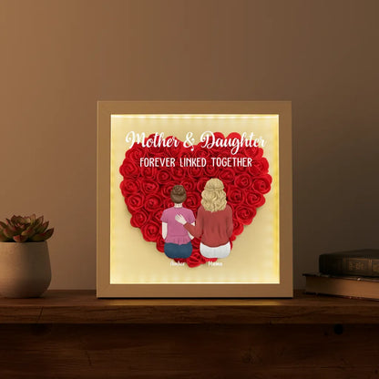 Personalized Mom and Daughter Heart Shadow Box With LED Light Mother's Day Gift