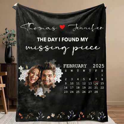 "Our Special Date" Personalized Heart Puzzle Photo Blanket - Custom Anniversary & Wedding Gift