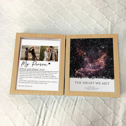 Personalized Bi-Fold Star Map & "Soul Mate" Definition Shadow Box: Custom "The Night Sky On The Day We Met" Photo Frame – Romantic Anniversary & Wedding Gift