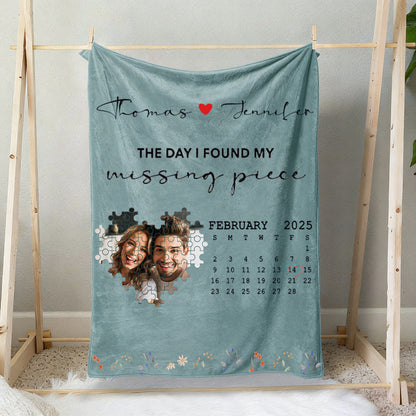 "Our Special Date" Personalized Heart Puzzle Photo Blanket - Custom Anniversary & Wedding Gift