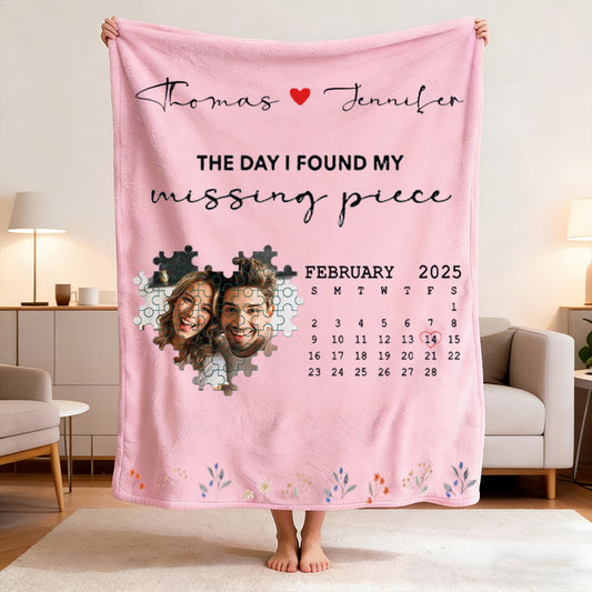 "Our Special Date" Personalized Heart Puzzle Photo Blanket - Custom Anniversary & Wedding Gift