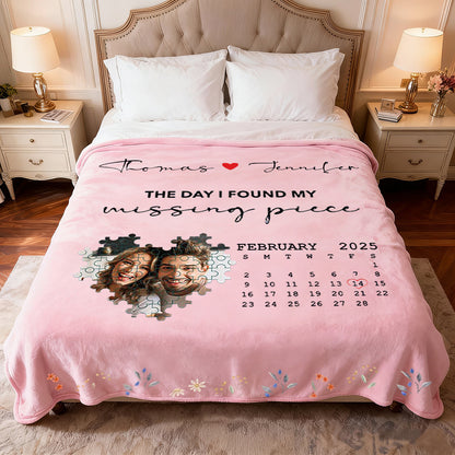 Test 2 BG Personalized Valentine's Day Heart Puzzle Blanket - Custom Photo & Text Gift