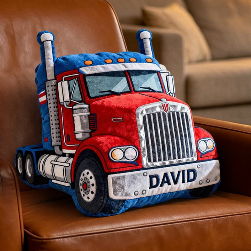 Personalized Truck Plush Pillow Custom Name Cushion Gift for Truck Lovers and Racing Fans