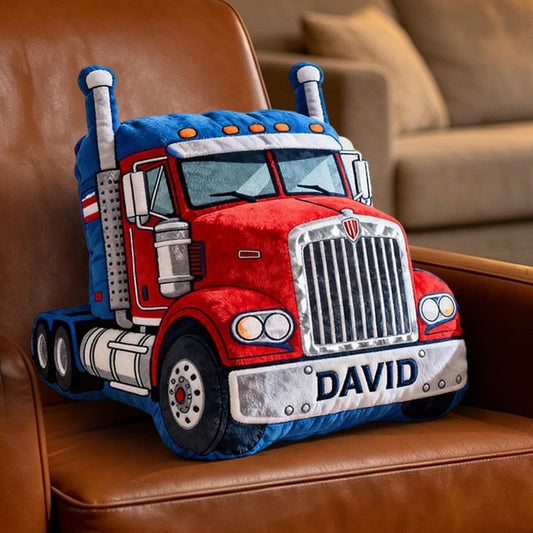 Personalized Truck Plush Pillow Custom Name Cushion Gift for Truck Lovers and Racing Fans