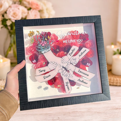 Personalized “Mama, We Love You” Holding Hands Flower Shadow Box – Custom Kids’ Names, Gift for Mom or Grandma