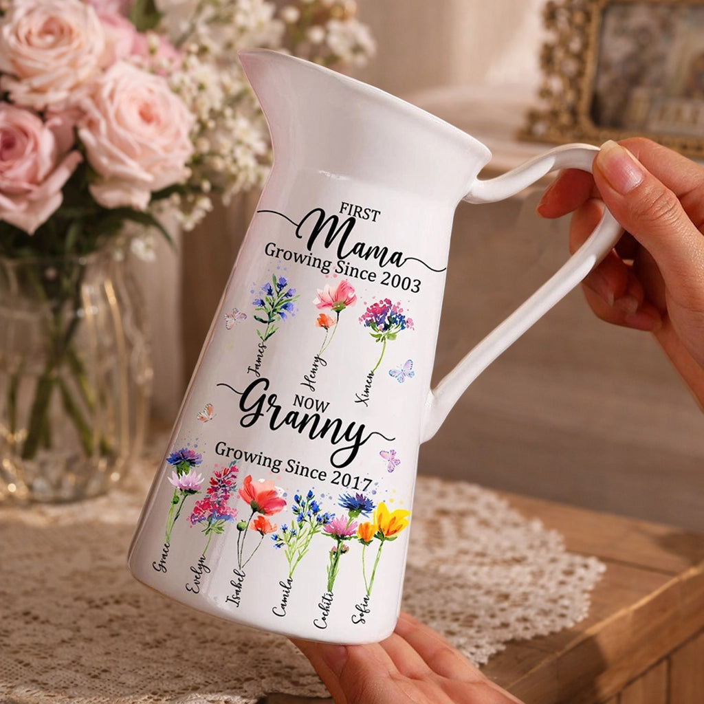 Personalized “First Mom, Now Grandma” Birth Flower Vase – Custom Kids’ Names, Unique Gift for Mom or Grandma Mother's Day Gift