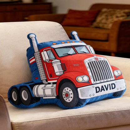 Personalized Truck Plush Pillow Custom Name Cushion Gift for Truck Lovers and Racing Fans