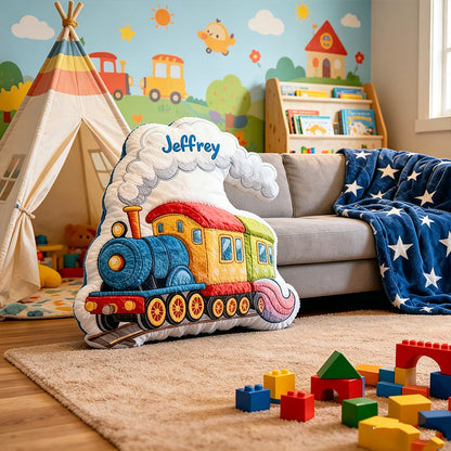 Personalized Train-Shaped Pillow with Name – 3D Graphic Print, Christmas & Birthday Gift for Kids and Babies
