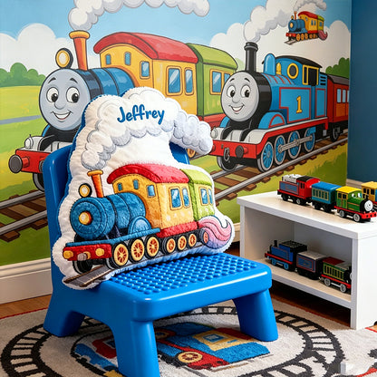 Personalized Train-Shaped Pillow with Name – 3D Graphic Print, Christmas & Birthday Gift for Kids and Babies