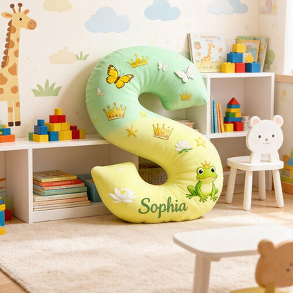 Personalized Cartoon Frog Love Tale Alphabet Pillow with Custom Initial, Kids Christmas Birthday Gift Plush Cushion
