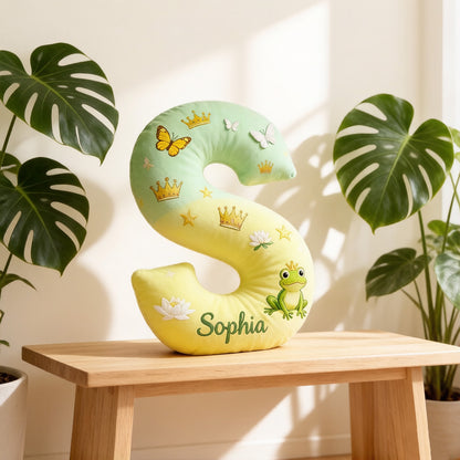 Personalized Cartoon Frog Love Tale Alphabet Pillow with Custom Initial, Kids Christmas Birthday Gift Plush Cushion