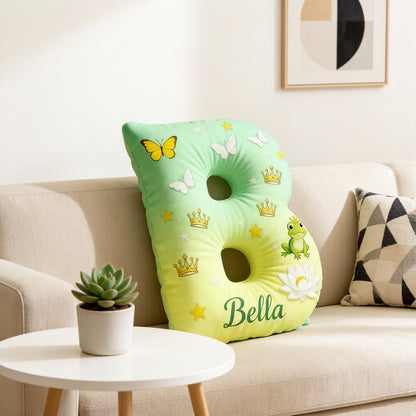 Personalized Cartoon Frog Love Tale Alphabet Pillow with Custom Initial, Kids Christmas Birthday Gift Plush Cushion
