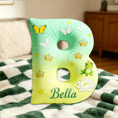 Personalized Cartoon Frog Love Tale Alphabet Pillow with Custom Initial, Kids Christmas Birthday Gift Plush Cushion