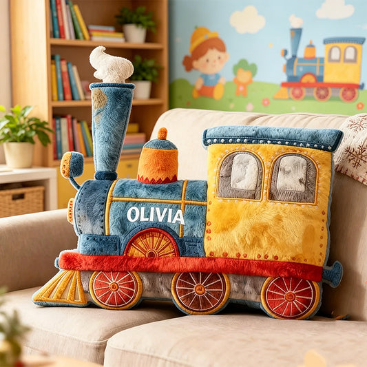 Personalized Train Name Pillow Colorful Steam Engine Graphic 3D Print Cushion Fun Railway Gift for Boys Kids Room Decor