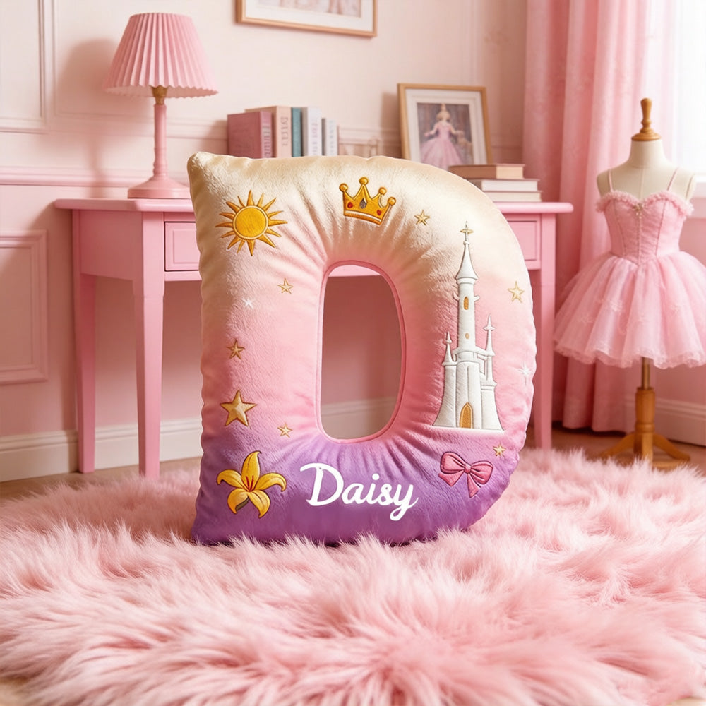 Personalized Cartoon Tower Love Tale Alphabet Pillow with Custom Initial, Kids Christmas Birthday Gift Plush Cushion