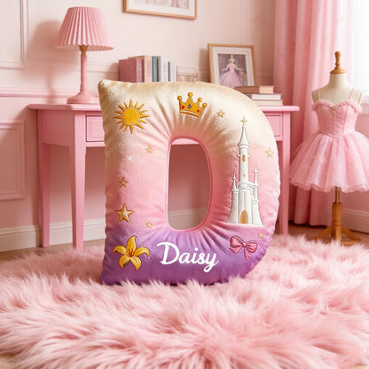Personalized Cartoon Tower Love Tale Alphabet Pillow with Custom Initial, Kids Christmas Birthday Gift Plush Cushion