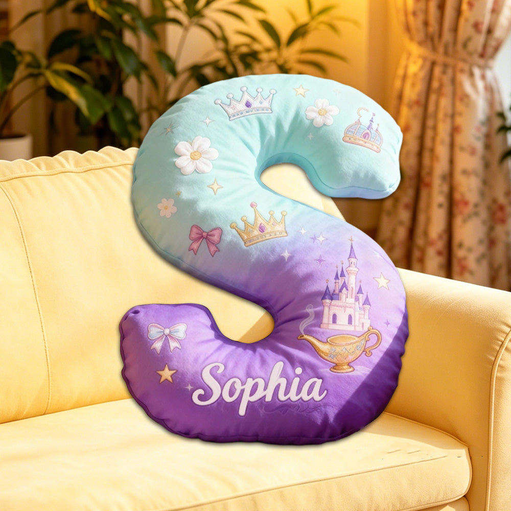 Personalized Cartoon Little Wish Tale Alphabet Pillow with Custom Initial, Kids Christmas Birthday Gift Plush Cushion