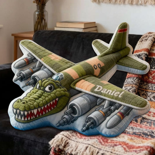 Personalized Fighter Jet Name Pillow – Soft 3D Graphic Cushion for Boys’ Rooms, Fun Aviator Adventure Design with Sky Battle Wings