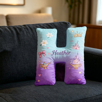 Personalized Cartoon Little Wish Tale Alphabet Pillow with Custom Initial, Kids Christmas Birthday Gift Plush Cushion