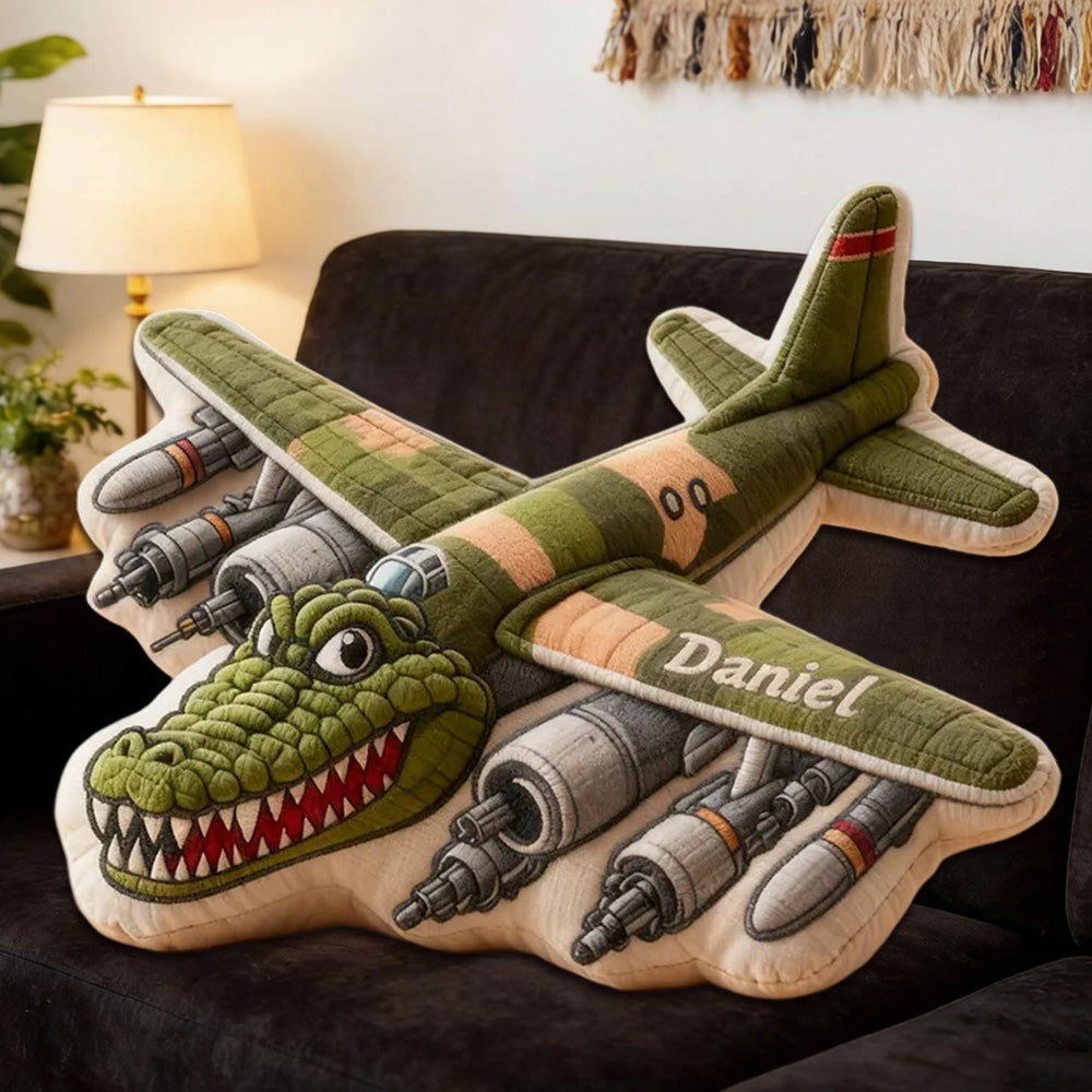 Personalized Fighter Jet Name Pillow – Soft 3D Graphic Cushion for Boys’ Rooms, Fun Aviator Adventure Design with Sky Battle Wings