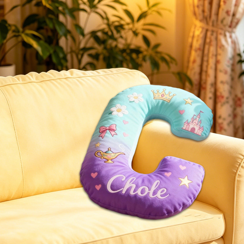 Personalized Cartoon Little Wish Tale Alphabet Pillow with Custom Initial, Kids Christmas Birthday Gift Plush Cushion