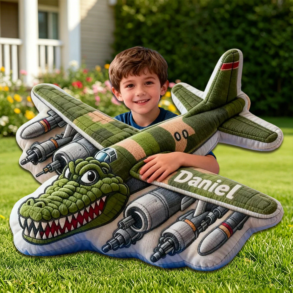 Personalized Fighter Jet Name Pillow – Soft 3D Graphic Cushion for Boys’ Rooms, Fun Aviator Adventure Design with Sky Battle Wings