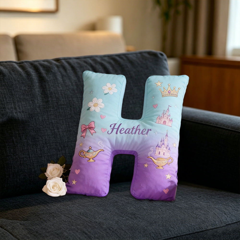 Personalized Cartoon Little Wish Tale Alphabet Pillow with Custom Initial, Kids Christmas Birthday Gift Plush Cushion