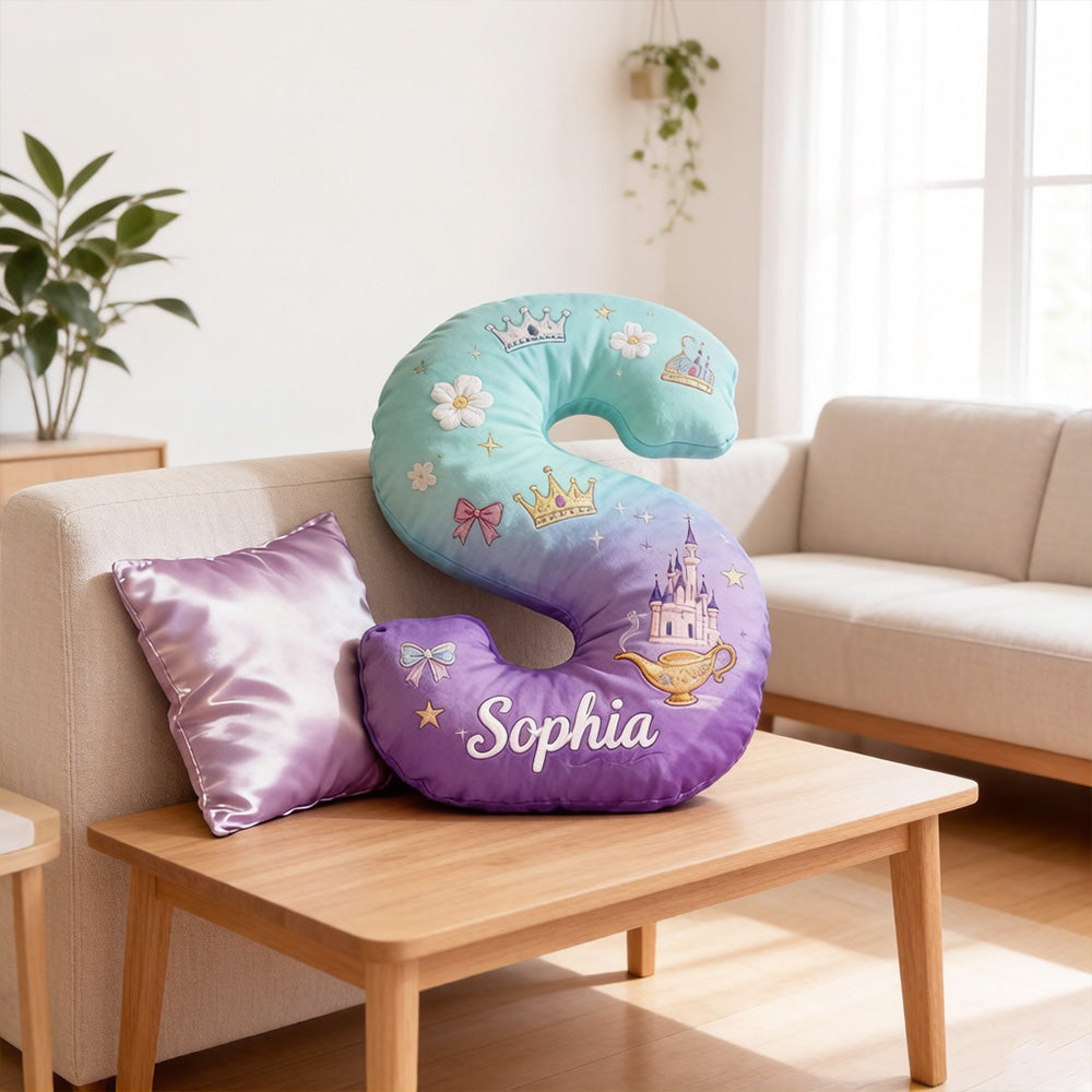Personalized Cartoon Little Wish Tale Alphabet Pillow with Custom Initial, Kids Christmas Birthday Gift Plush Cushion