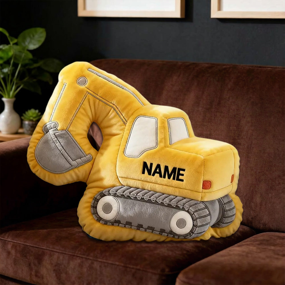 Personalized 3D Excavator Plush Pillow – Soft, Custom Name Cushion for Boys’ Rooms and Playrooms
