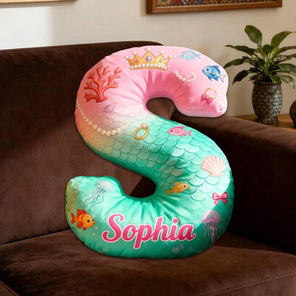 Personalized Cartoon Ocean Love Tale Alphabet Pillow with Custom Initial, Kids Christmas Birthday Gift Plush Cushion