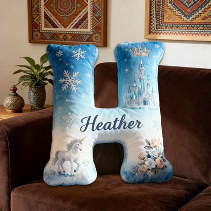 Personalized Ice Fairy Tale Alphabet Shaped Pillow with Custom Initial, Kids Christmas Birthday Gift Plush Cushion