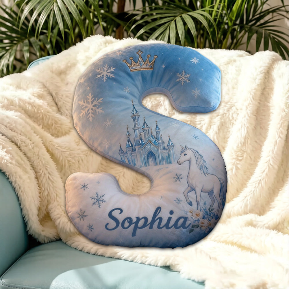 Personalized Ice Fairy Tale Alphabet Shaped Pillow with Custom Initial, Kids Christmas Birthday Gift Plush Cushion