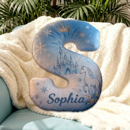 Personalized Ice Fairy Tale Alphabet Shaped Pillow with Custom Initial, Kids Christmas Birthday Gift Plush Cushion