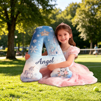 Personalized Ice Fairy Tale Alphabet Shaped Pillow with Custom Initial, Kids Christmas Birthday Gift Plush Cushion
