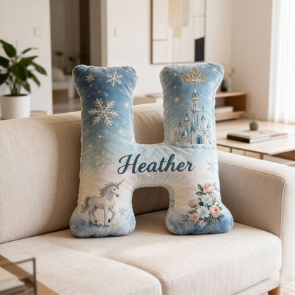 Personalized Ice Fairy Tale Alphabet Shaped Pillow with Custom Initial, Kids Christmas Birthday Gift Plush Cushion