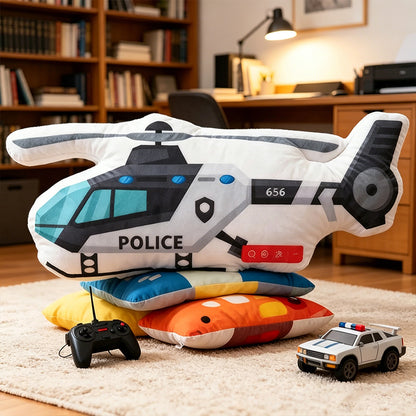 Personalized Police Helicopter Pillow – Custom Name Cushion for Aviation and Vehicle Fans
