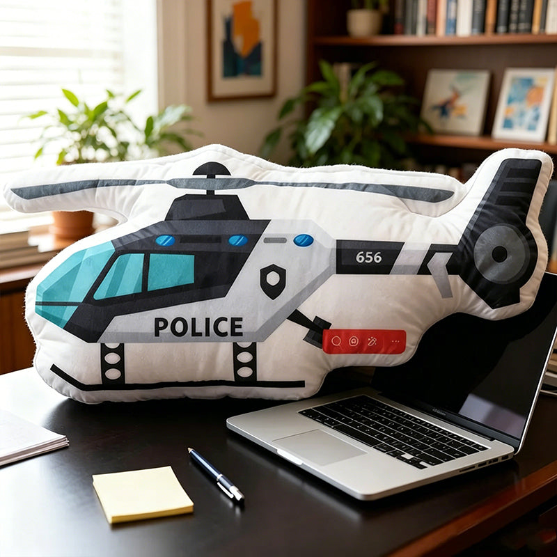 Personalized Police Helicopter Pillow – Custom Name Cushion for Aviation and Vehicle Fans