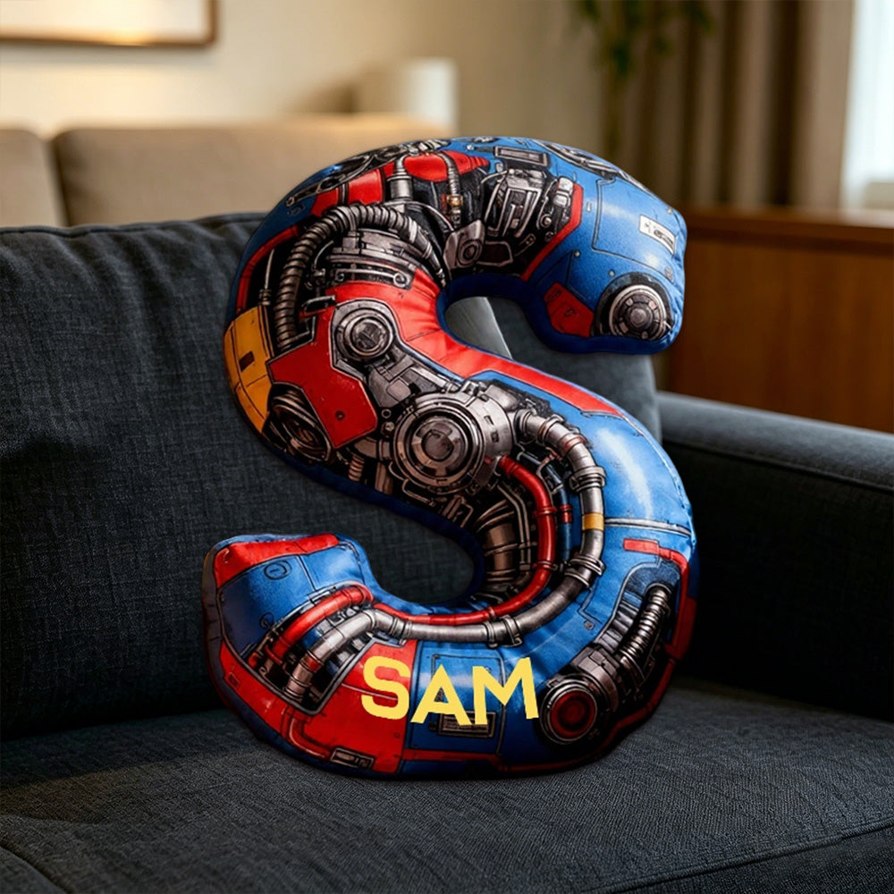 Personalized Blue Machine Alphabet Shaped Pillow for Movie Lovers Initial Pillow Christmas Gift for Boys Kids