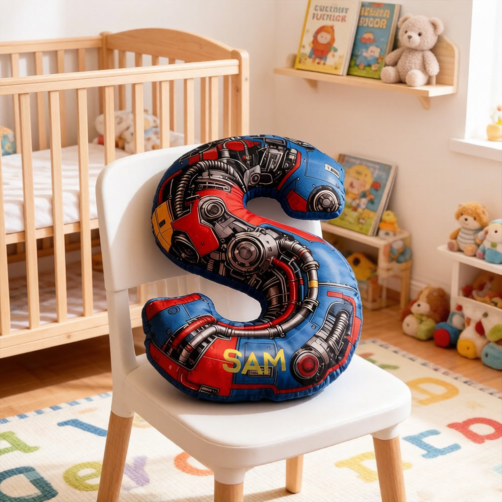 Personalized Blue Machine Alphabet Shaped Pillow for Movie Lovers Initial Pillow Christmas Gift for Boys Kids