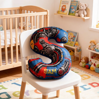 Personalized Blue Machine Alphabet Shaped Pillow for Movie Lovers Initial Pillow Christmas Gift for Boys Kids