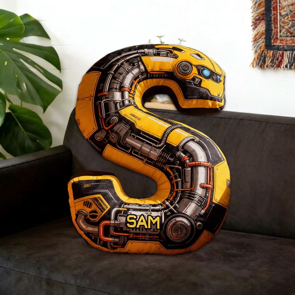 Personalized Yellow Machine Movie Alphabet Shaped Pillow with Custom Initial, Kids Birthday & Christmas Gift Cushion