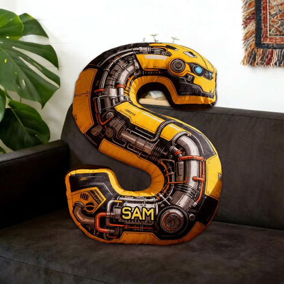 Personalized Yellow Machine Movie Alphabet Shaped Pillow with Custom Initial, Kids Birthday & Christmas Gift Cushion
