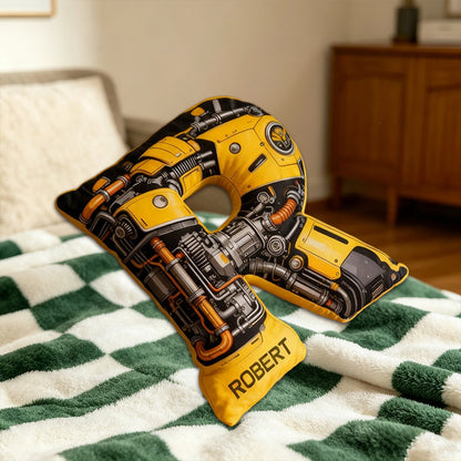 Personalized Yellow Machine Movie Alphabet Shaped Pillow with Custom Initial, Kids Birthday & Christmas Gift Cushion
