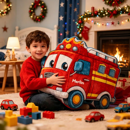 Personalized Fire Truck Pillow Custom Name Fire Engine Cushion Gift for Boys and Vehicle Lovers