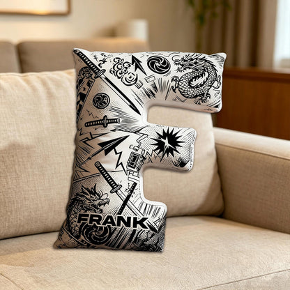 Personalized Japanese Anime Comic Style Alphabet Pillow with Custom Initial, Kids & Teens Christmas Birthday Gift