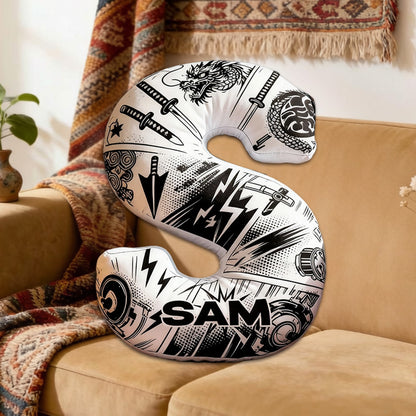 Personalized Japanese Anime Comic Style Alphabet Pillow with Custom Initial, Kids & Teens Christmas Birthday Gift