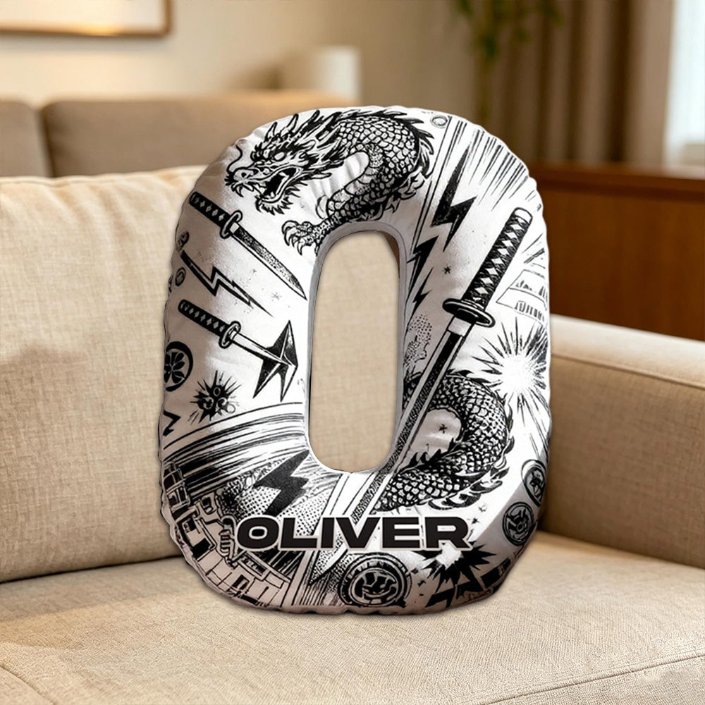 Personalized Japanese Anime Comic Style Alphabet Pillow with Custom Initial, Kids & Teens Christmas Birthday Gift